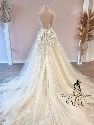 Runhufu Backless A-Line Wedding Dresses Applique Tulle Bride Dresses Sheer Scoop Neck Long Dresses Women 2025 Robe De Mari¨¦e